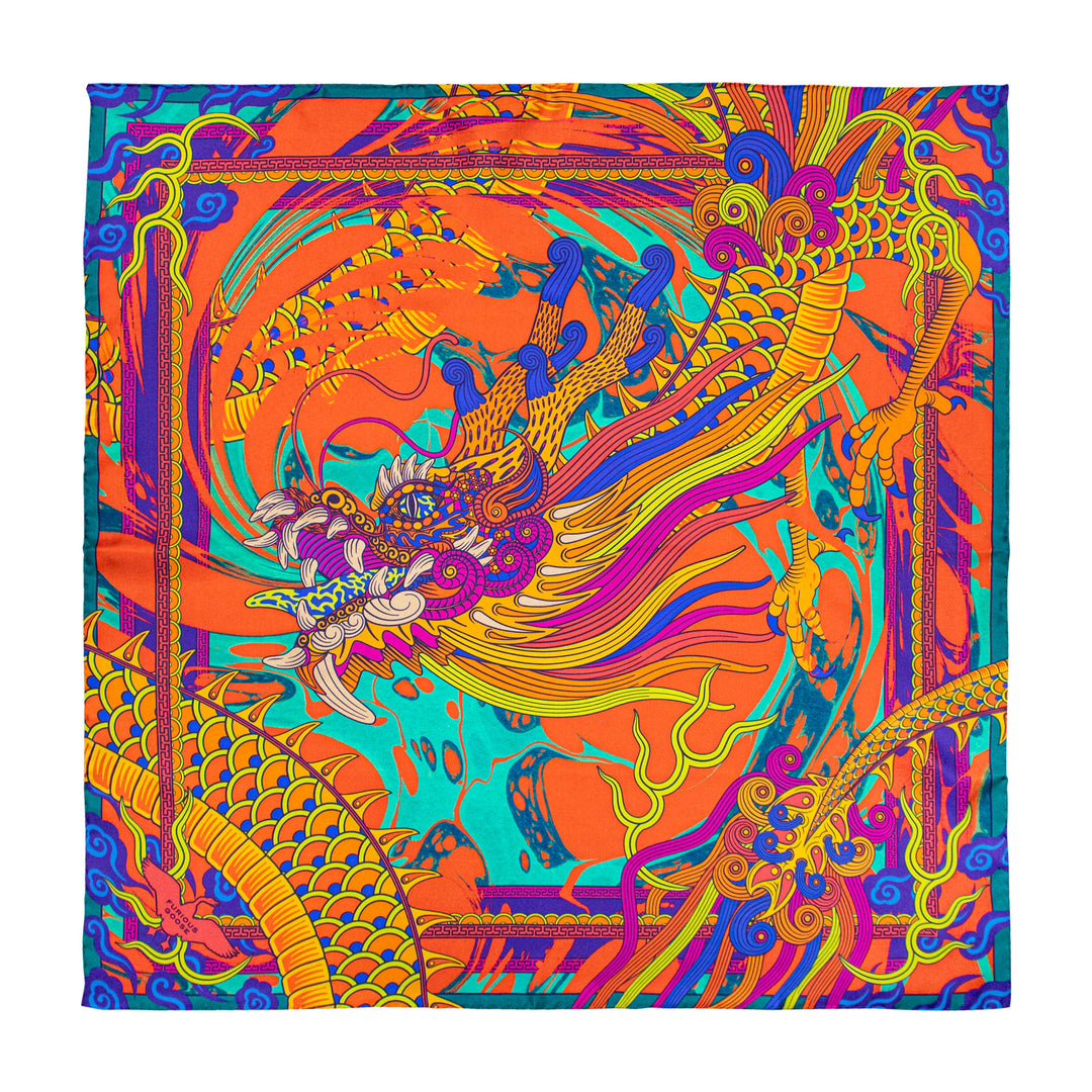 Dragon Scarf, Chinese Dragon, Luck Charm, Luxury Gift, Silk Scarves, Made in UK, London