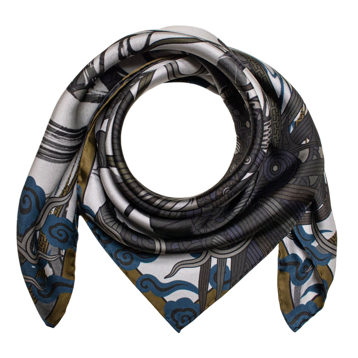 Dragon Scarf, Silk Scarf, Gold Scarves, Chinoiserie, Dragons, Hand Rolled Hems, Made in England, UK