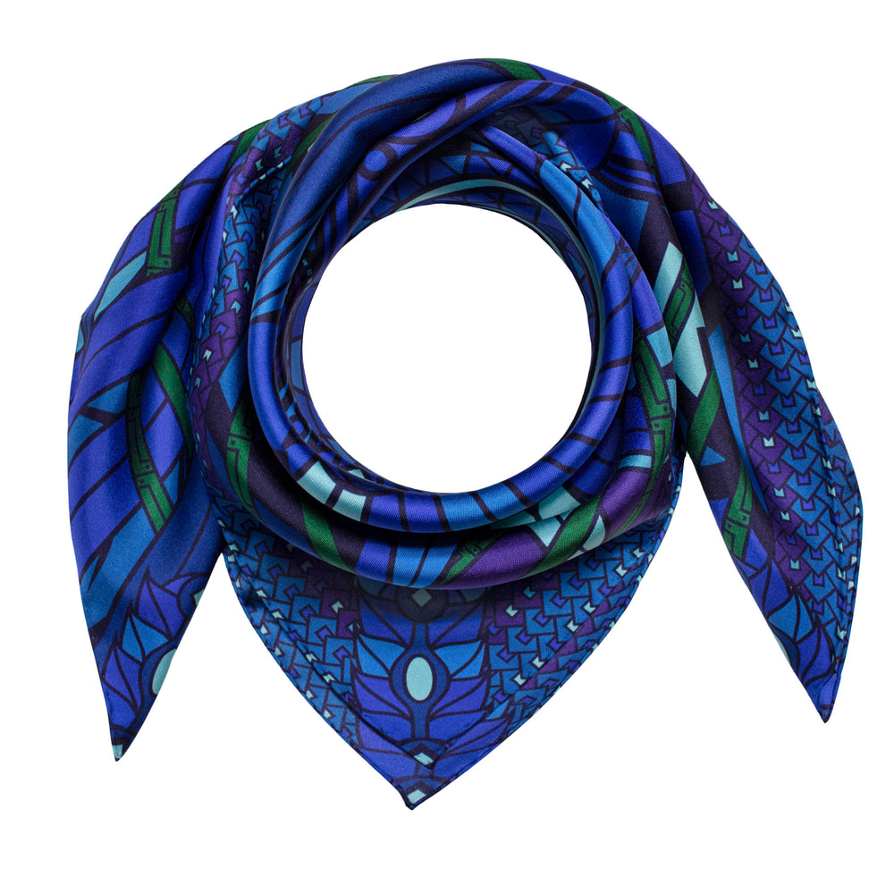 Silk Neckerchief, Dragons, Quetzalcoatl, Blue Scarf, Purple Scarves, Luxury Accessories, London, UK