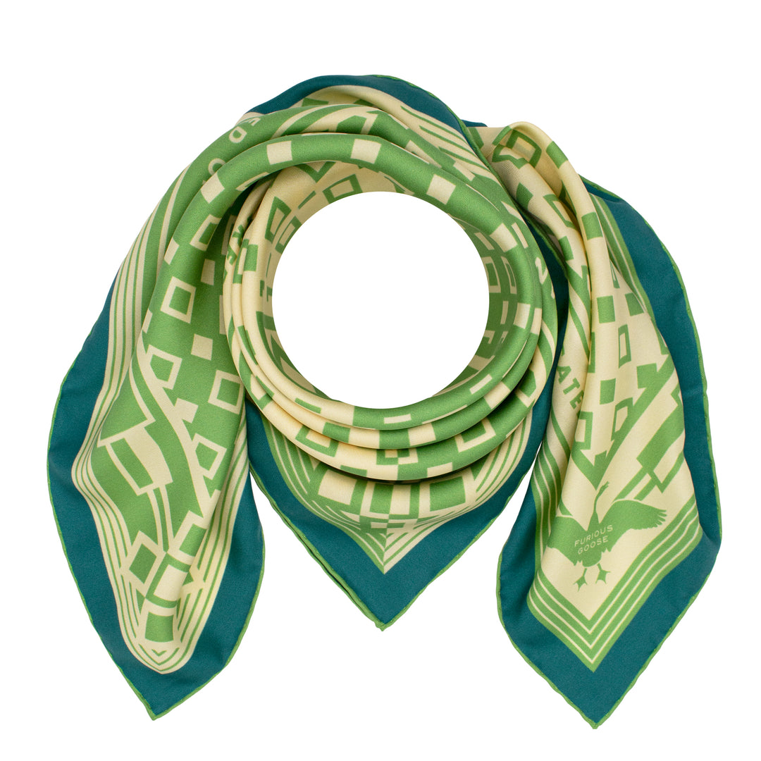 Pistachio and cream silk neckerchief, Oscar Wilde Quotes, Geometric Design, Maximalist Print, Luxury Accessory, Menswear, Womenswear, UK, London