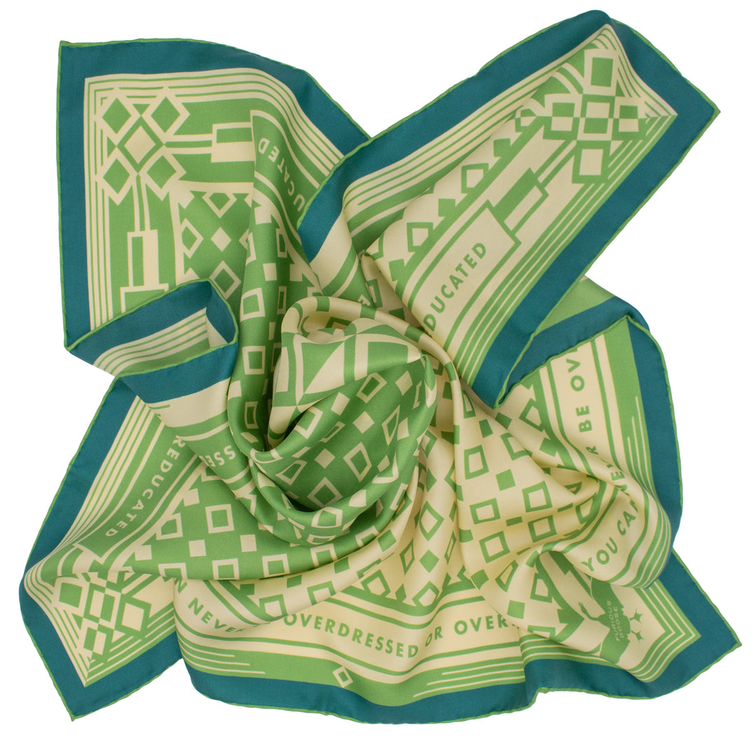 Pistachio and cream silk neckerchief, Oscar Wilde Quotes, Geometric Design, Maximalist Print, Luxury Accessory, Menswear, Womenswear, UK, London
