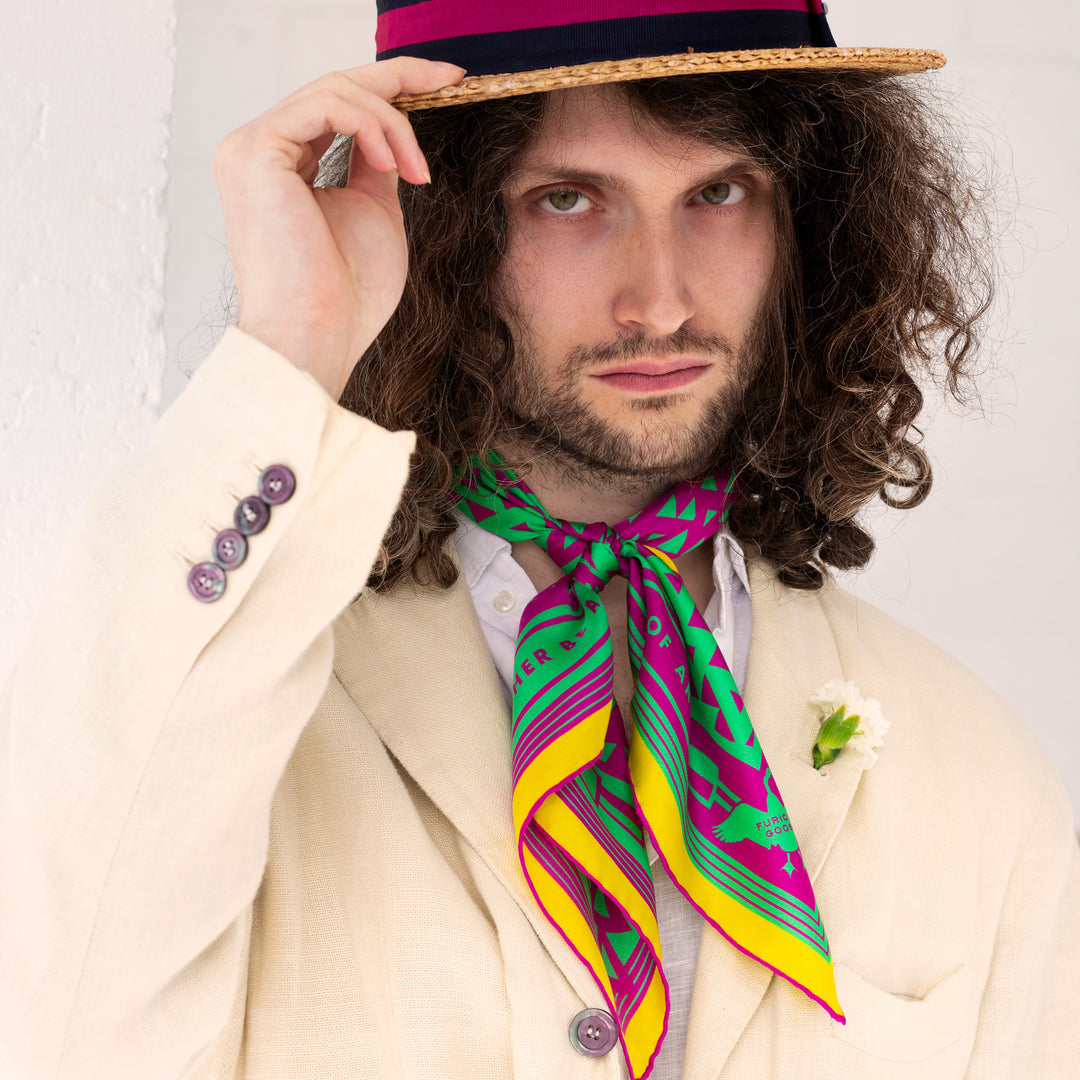 Neckerchief, Silk Scarf, Menswear, Luxury Scarves, Pure Silk, Hand Rolled Hems, Oscar Wilde, Made in London UK