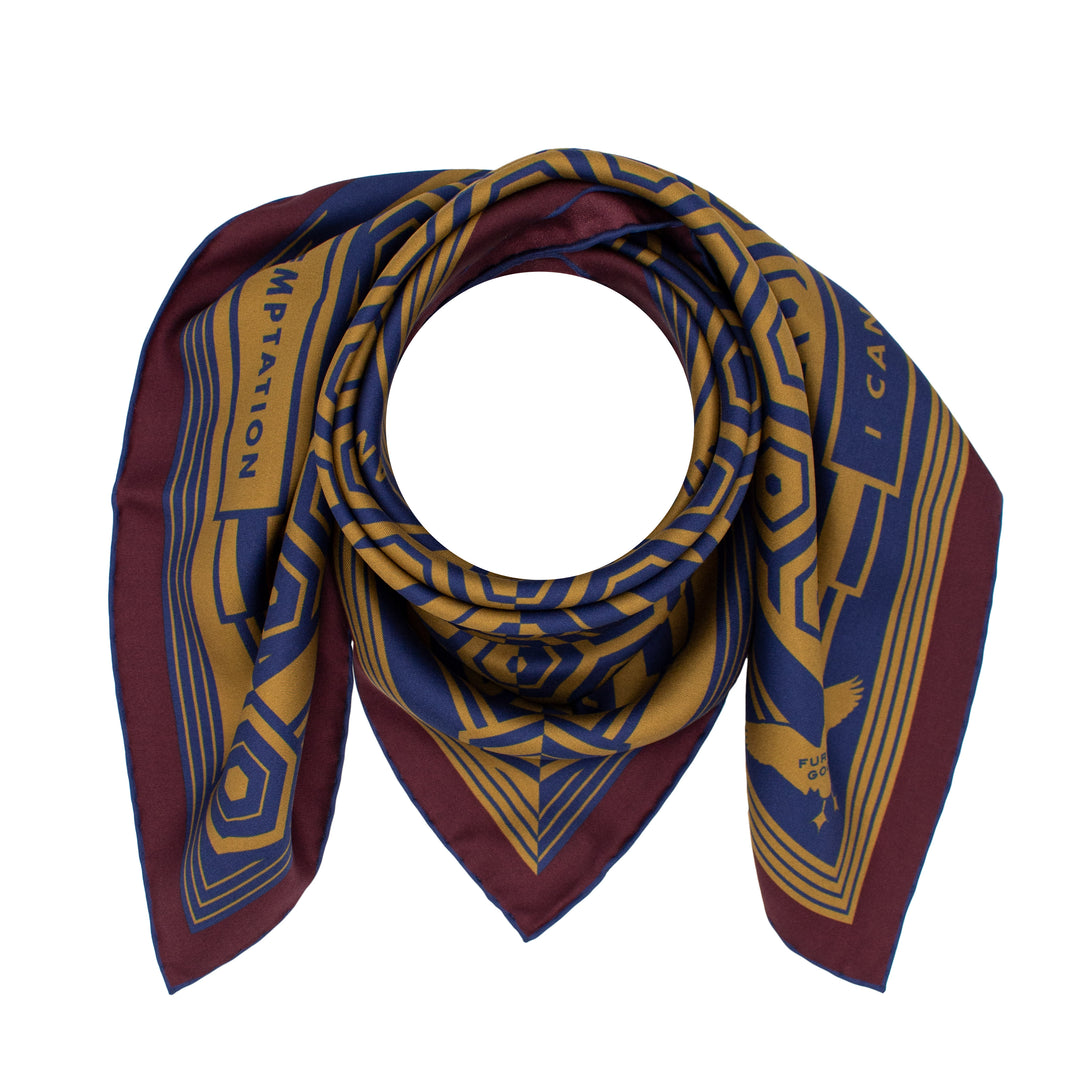 Gold Navy Silk Scarf, Oscar Wilde Quotations, Luxury Accessories, London, UK