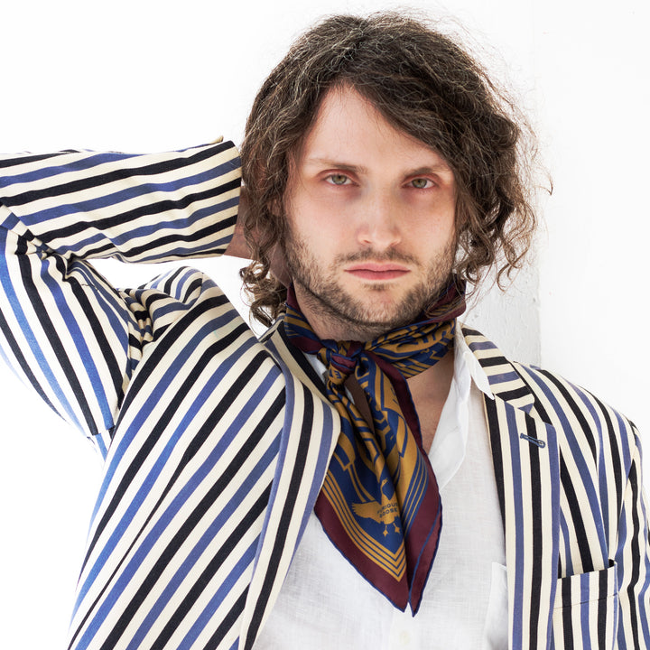 Oscar Wilde Neckerchief, Silk Scarves, Gold, Maroon, Navy, Luxury Accessories, Scarves, British Designer, Made in UK, London