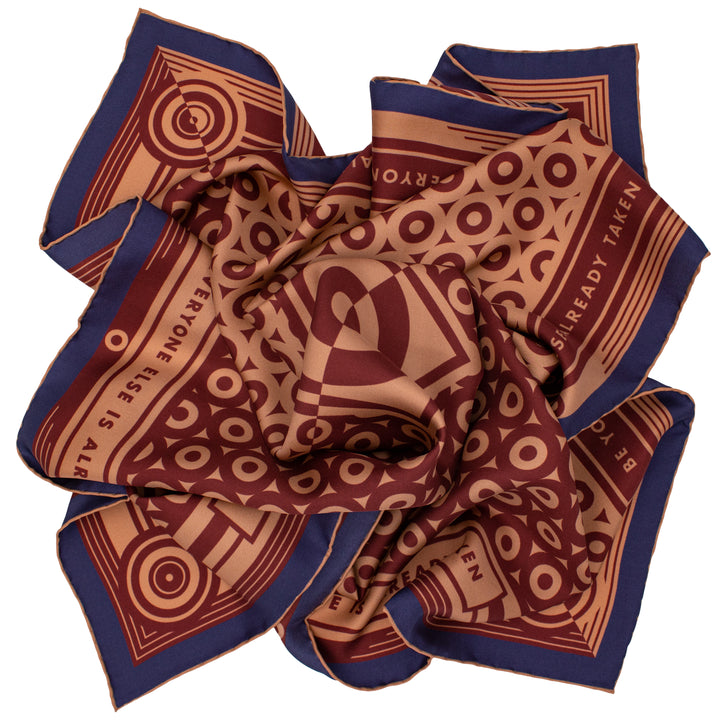 Oscar Wilde, Brown Navy Scarf, Silk Neckerchief, Luxury Accessory, Gifts for him, Gifts for her, British Brand, Foulard, UK, London