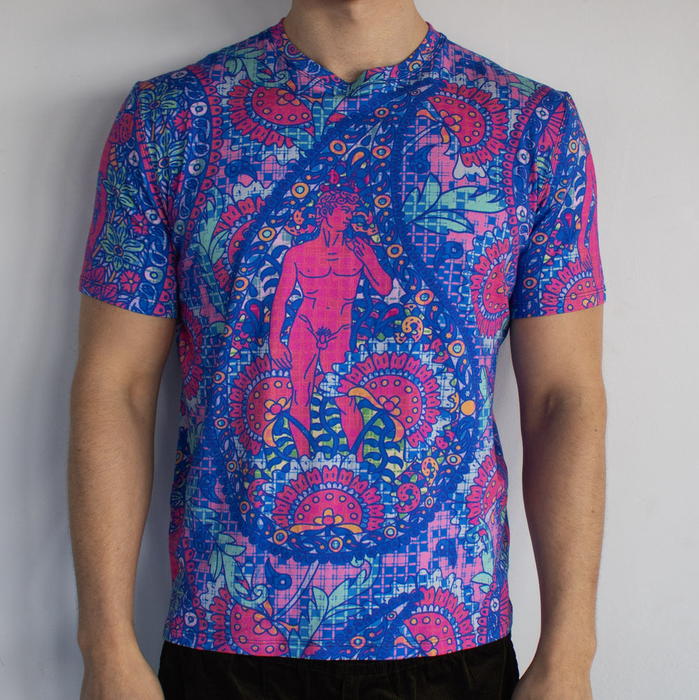 Pink and Blue Paisley T-Shirt, Print, Michelangelo's David, Sustainable Fashion, Made in London, Luxury Gift, Menswear, UK