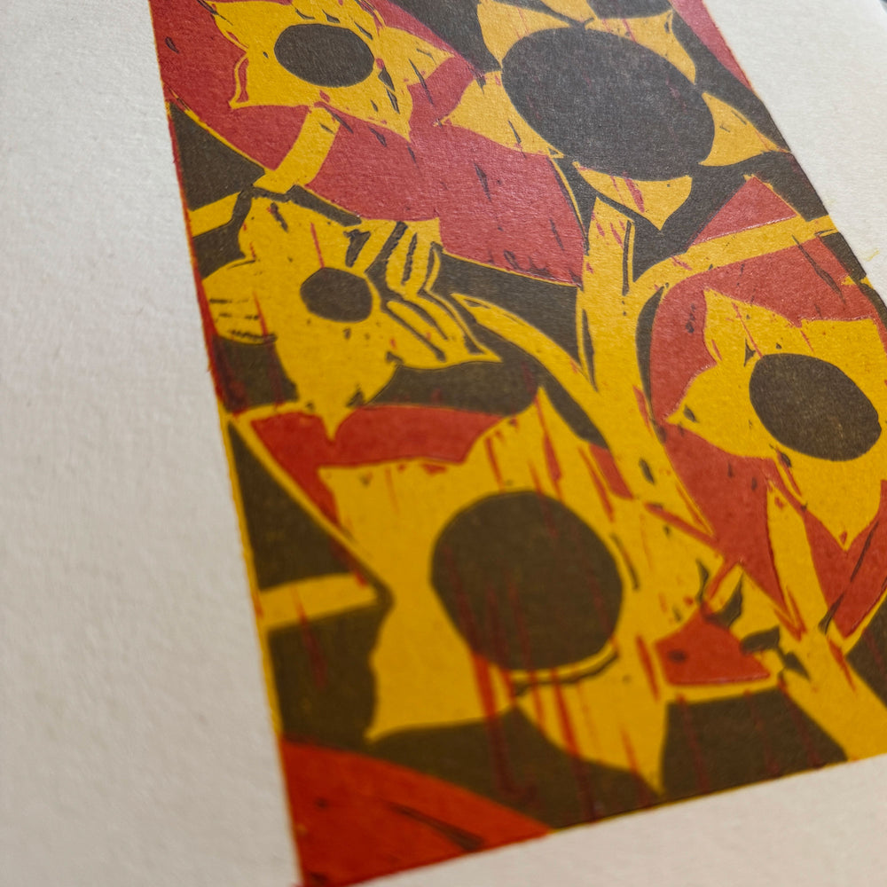 Closeup of Belladonna woodcut from the Furious Goose studio – Patrick Morrison