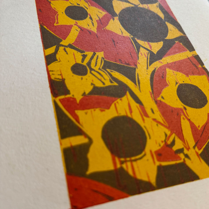 Closeup of Belladonna woodcut from the Furious Goose studio – Patrick Morrison