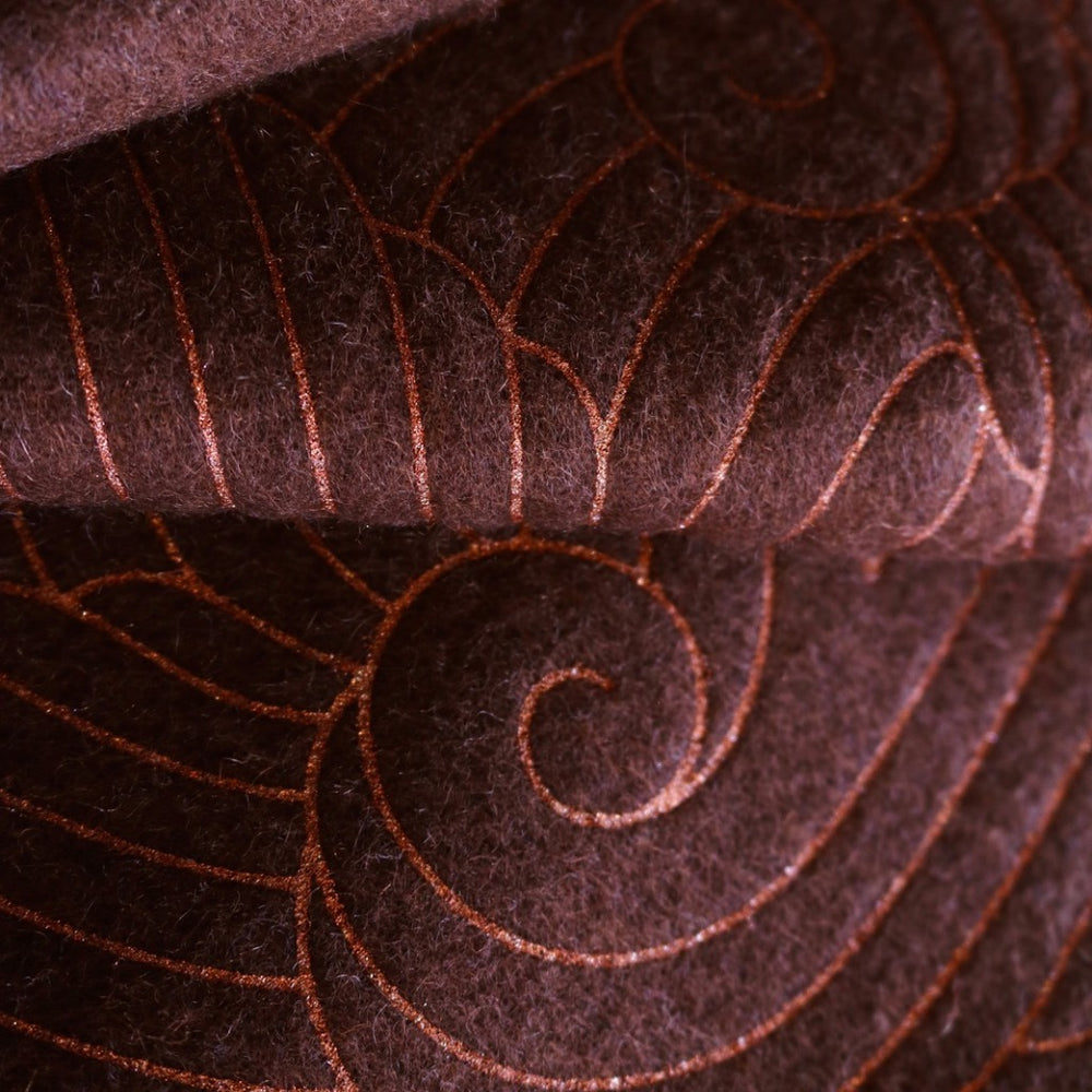 Brown cashmere with copper printed wave pattern - luxury scarf, Furious Goose London