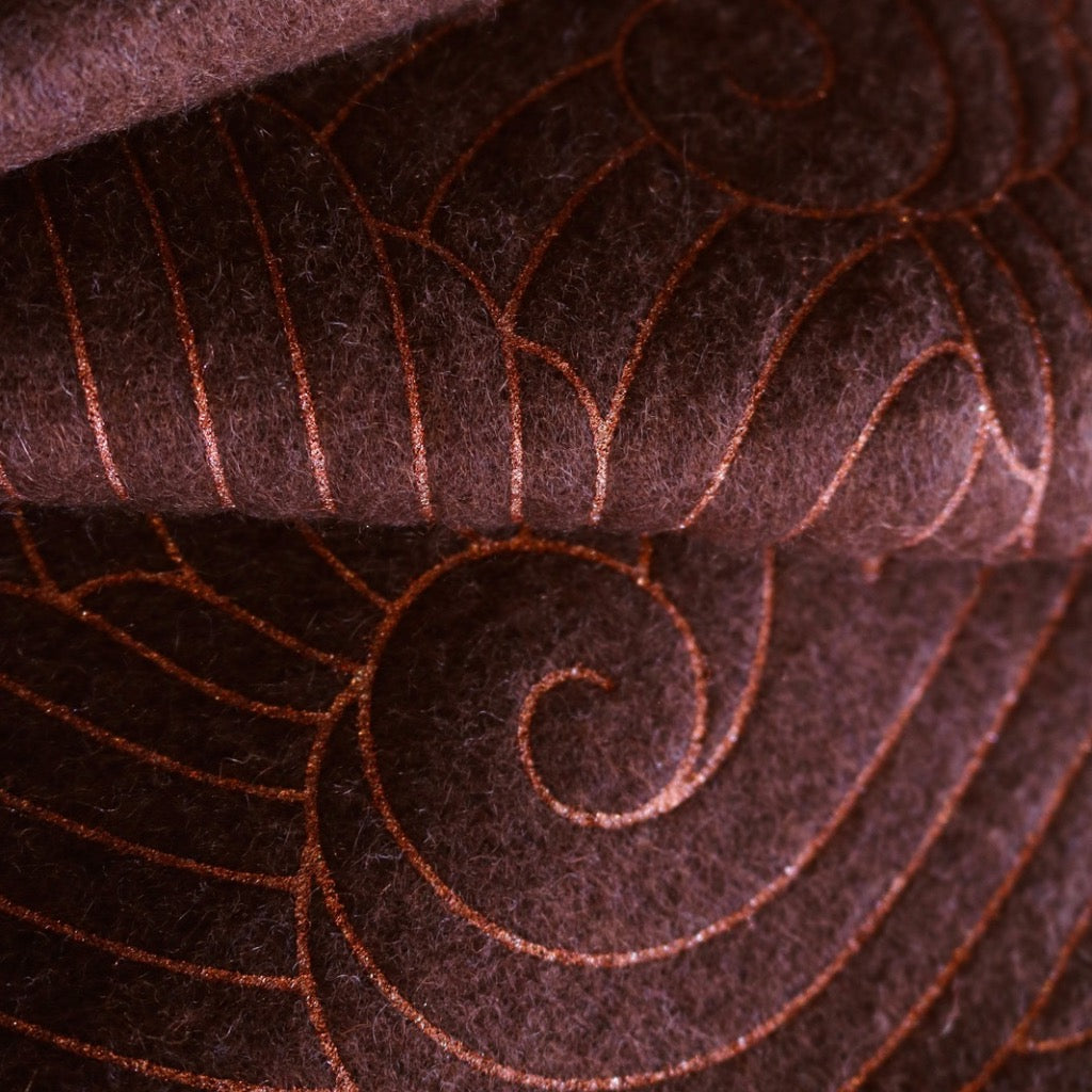 Brown cashmere with copper printed wave pattern - luxury scarf, Furious Goose London