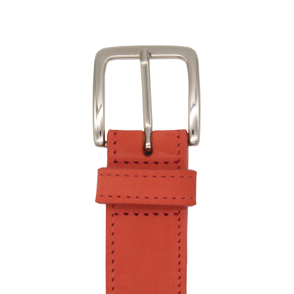 Bold orange belt in luxury leather, suede. Made in London. UK. Furious Goose
