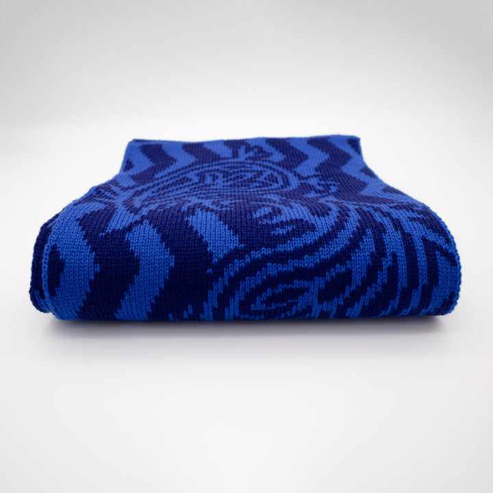 Knit, Michelangelos David,  Cashmere Scarf, Merino Wool, Blue, Paisley, Jacquard, Sustainable Fashion, Made in London, UK, Furious Goose