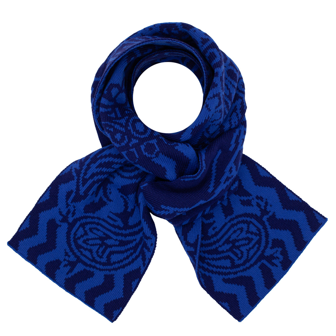 Knit, Michelangelos David,  Cashmere Scarf, Merino Wool, Blue, Paisley, Jacquard, Sustainable Fashion, Made in London, UK, Furious Goose
