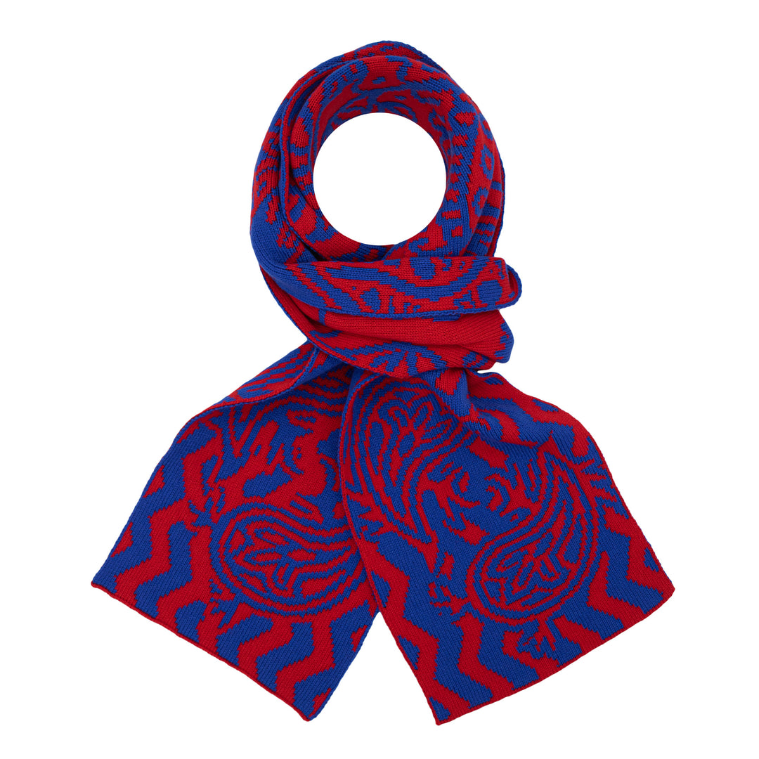 Knit, Cashmere Scarf, Merino Wool, Red Blue, Paisley, Jacquard, Sustainable Fashion, Made in London, UK, Furious Goose