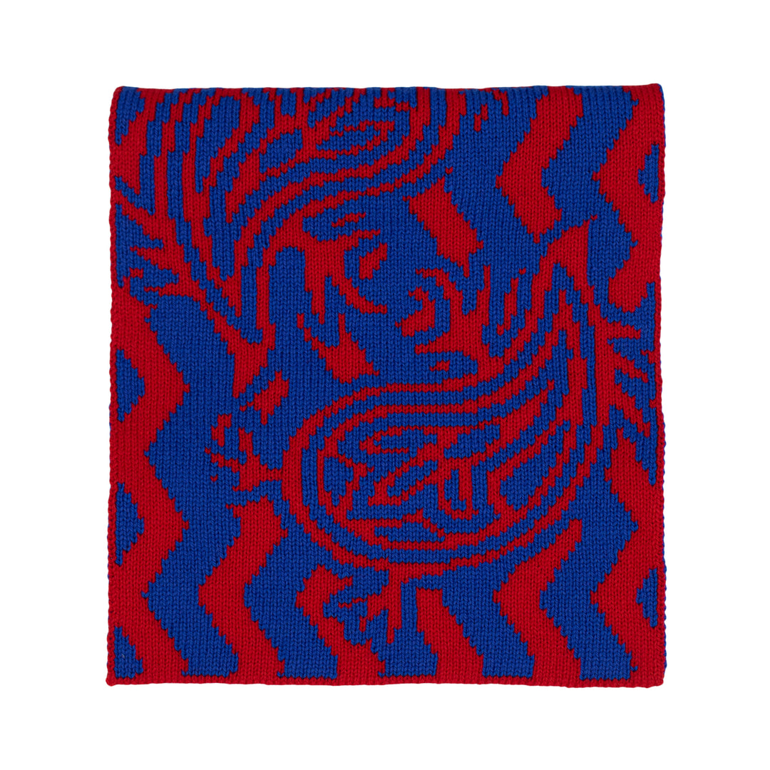 Knit, Michelangelos David,  Cashmere Scarf, Merino Wool, Red Blue, Paisley, Jacquard, Sustainable Fashion, Made in London, UK, Furious Goose