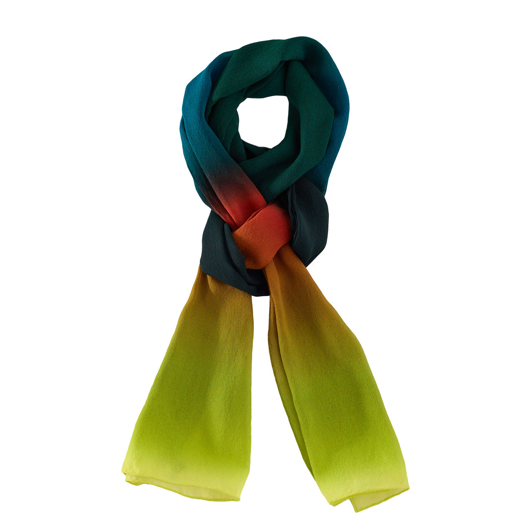 A knotted chiffon silk scarf. Pure silk georgette. Made in England. Ombre inspired by Rothko. Furious Goose – Luxury Bold Accessories, London