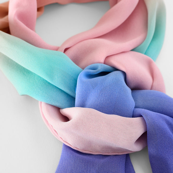 Silk chiffon scarf in pastel pink and blue – Furious Goose London