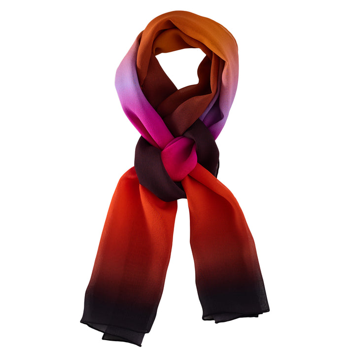 Silk Georgette Chiffon Ombré Gradient Scarf, Rothko, Red, Black, Orange, Pink, Purple, Luxury Scarves London – Furious Goose