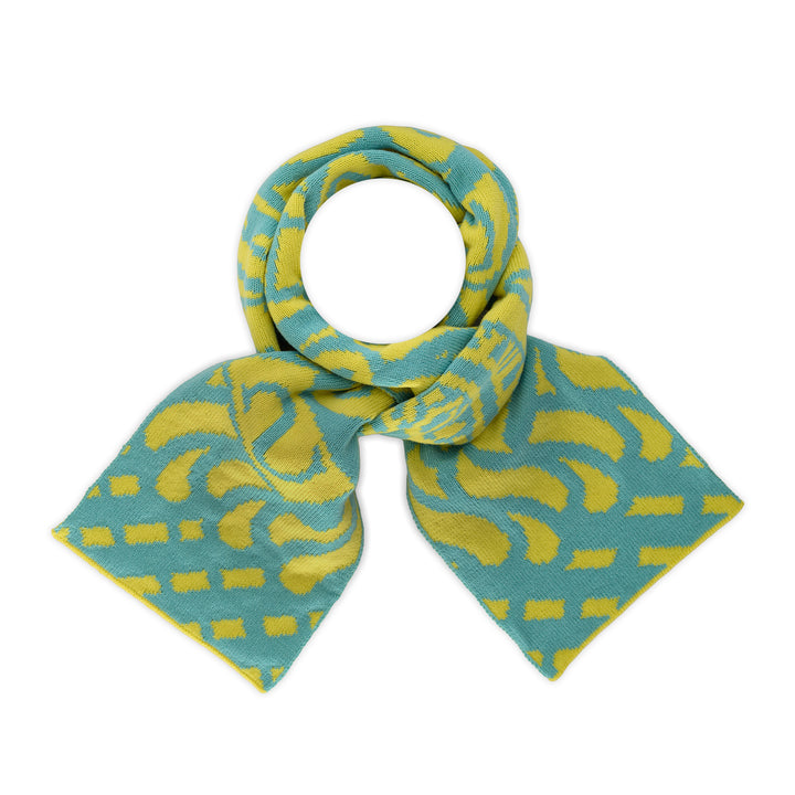 Thames Waves Scarf – Lost Letters, Yellow & Turquoise