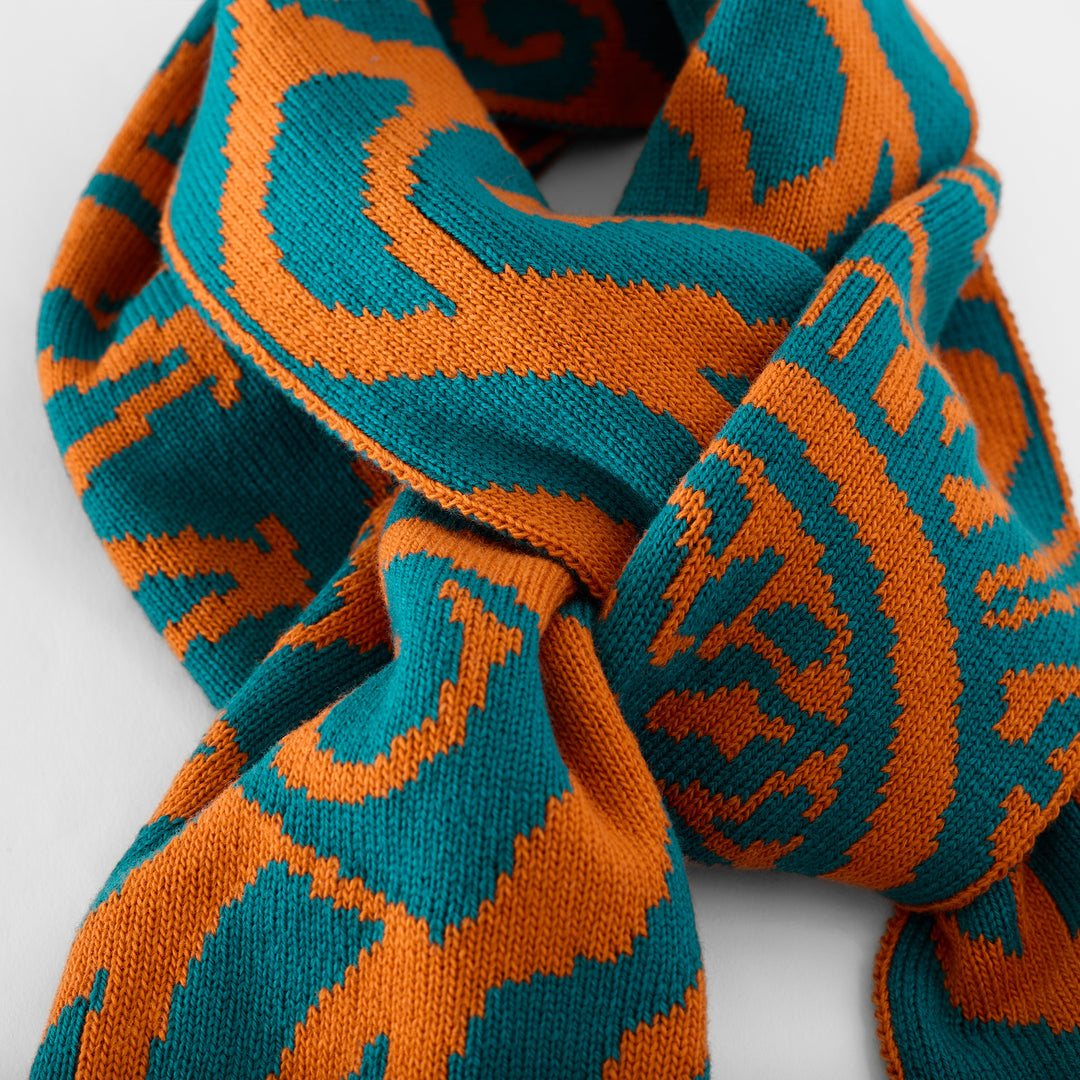 Thames Waves Scarf – Lost Letters, Orange & Teal