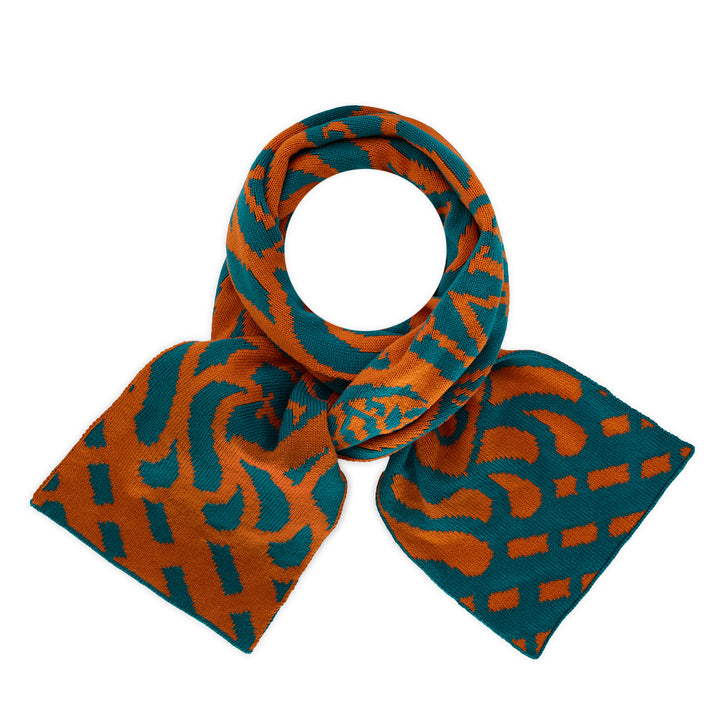 Thames Waves Scarf – Lost Letters, Orange & Teal