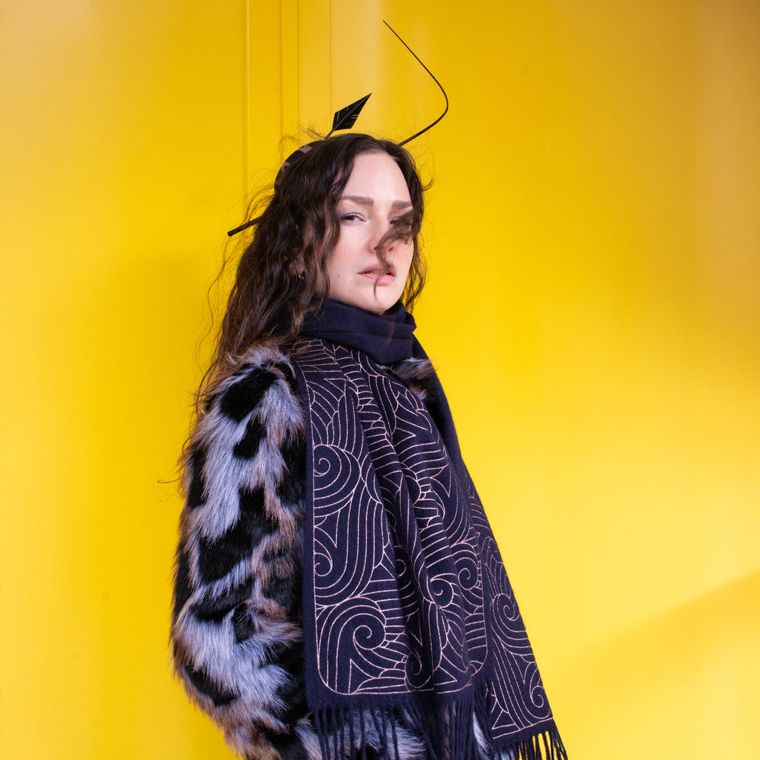 Thames Cashmere Scarf - Navy & Copper