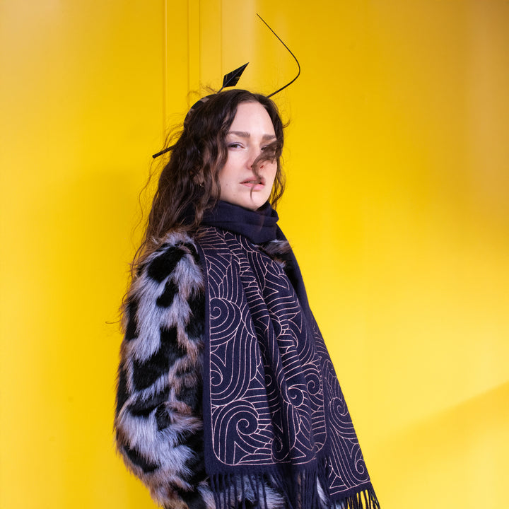 Thames Cashmere Scarf - Navy & Copper