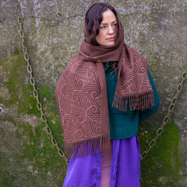 Chocolate nutmeg brown and Copper Cashmere Stole, Luxury Scarves, London | Made in England | Furious Goose