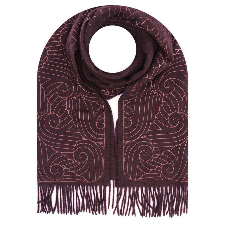 Luxury Cashmere Stole in Chocolate Brown with copper screen printed Thames Pattern – Made in the UK – Furious Goose