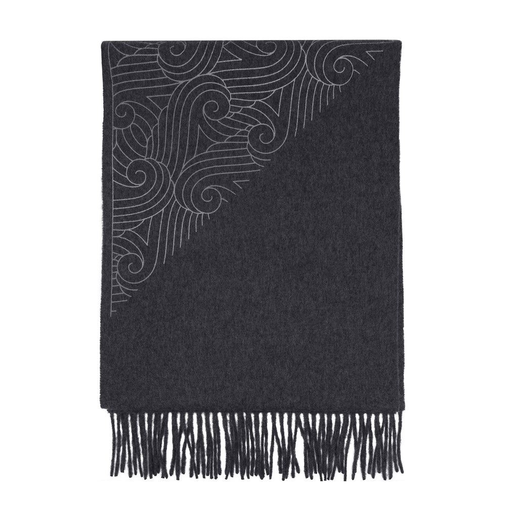 Cashmere Stole with screen printed silver pattern – metallic, classic, scarf, Made in England – Furious Goose