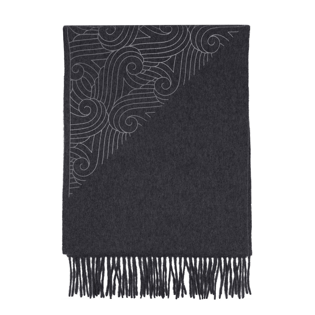 Cashmere Stole with screen printed silver pattern – metallic, classic, scarf, Made in England – Furious Goose