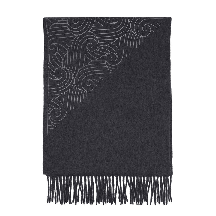 Cashmere Stole with screen printed silver pattern – metallic, classic, scarf, Made in England – Furious Goose