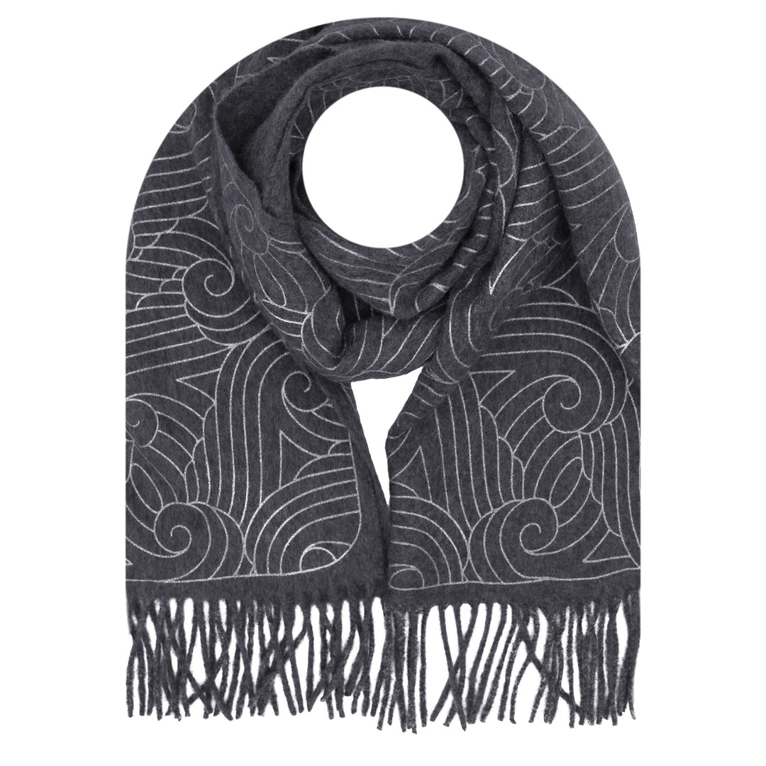 Luxury Slate Grey Cashmere Scarf hand printed with silver Thames intricate pattern – Made in England – Accessories, Scarves, Shawl