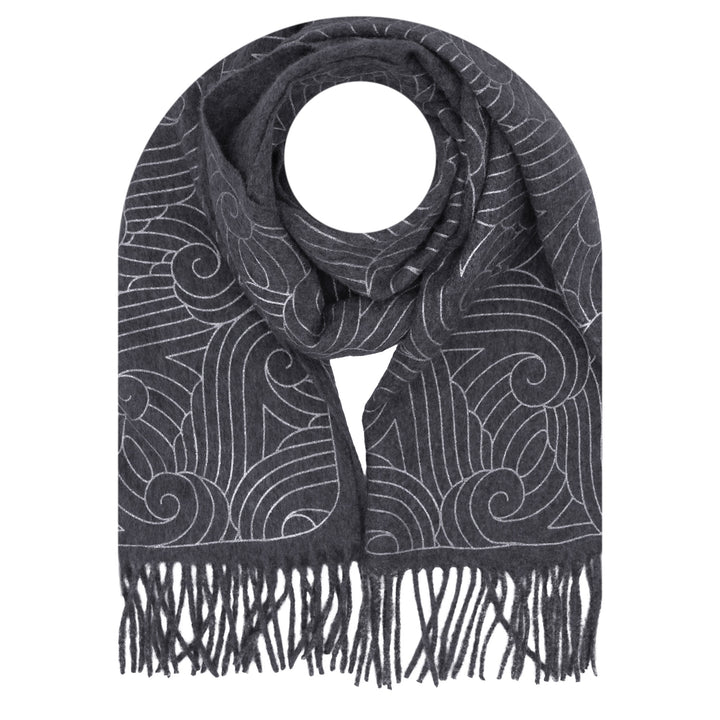 Luxury Slate Grey Cashmere Scarf hand printed with silver Thames intricate pattern – Made in England – Accessories, Scarves, Shawl