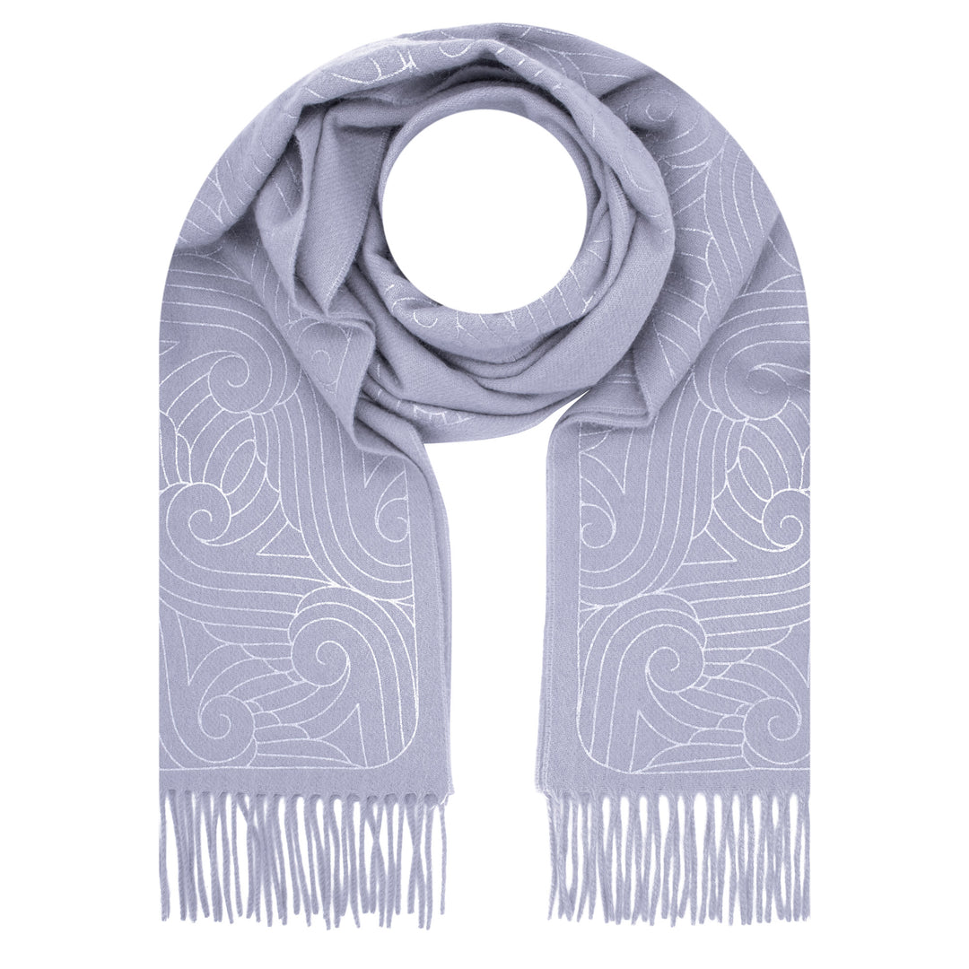 Silver and ash grey cashmere scarf – Thames pattern – Made in London – Furious Goose