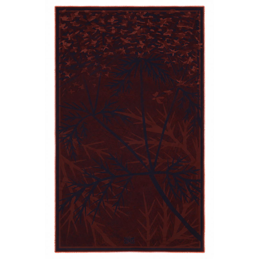 Sill wool giant stole – Flowers, Botanical Art, Rust Brown and Burnt Orange – Furious Goose – London