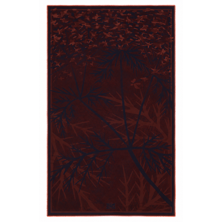Sill wool giant stole – Flowers, Botanical Art, Rust Brown and Burnt Orange – Furious Goose – London