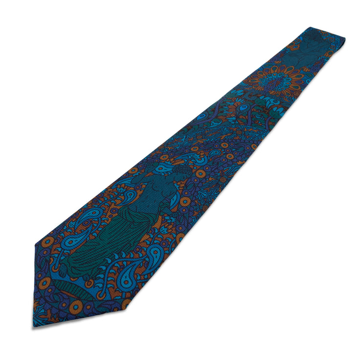 Paisley Gods Silk Neck Tie, Venus in Navy Blue and Gold, Silk Accessories, Saglia Silk, Luxury Necktie, Printed Ties, Made in the UK, Furious Goose