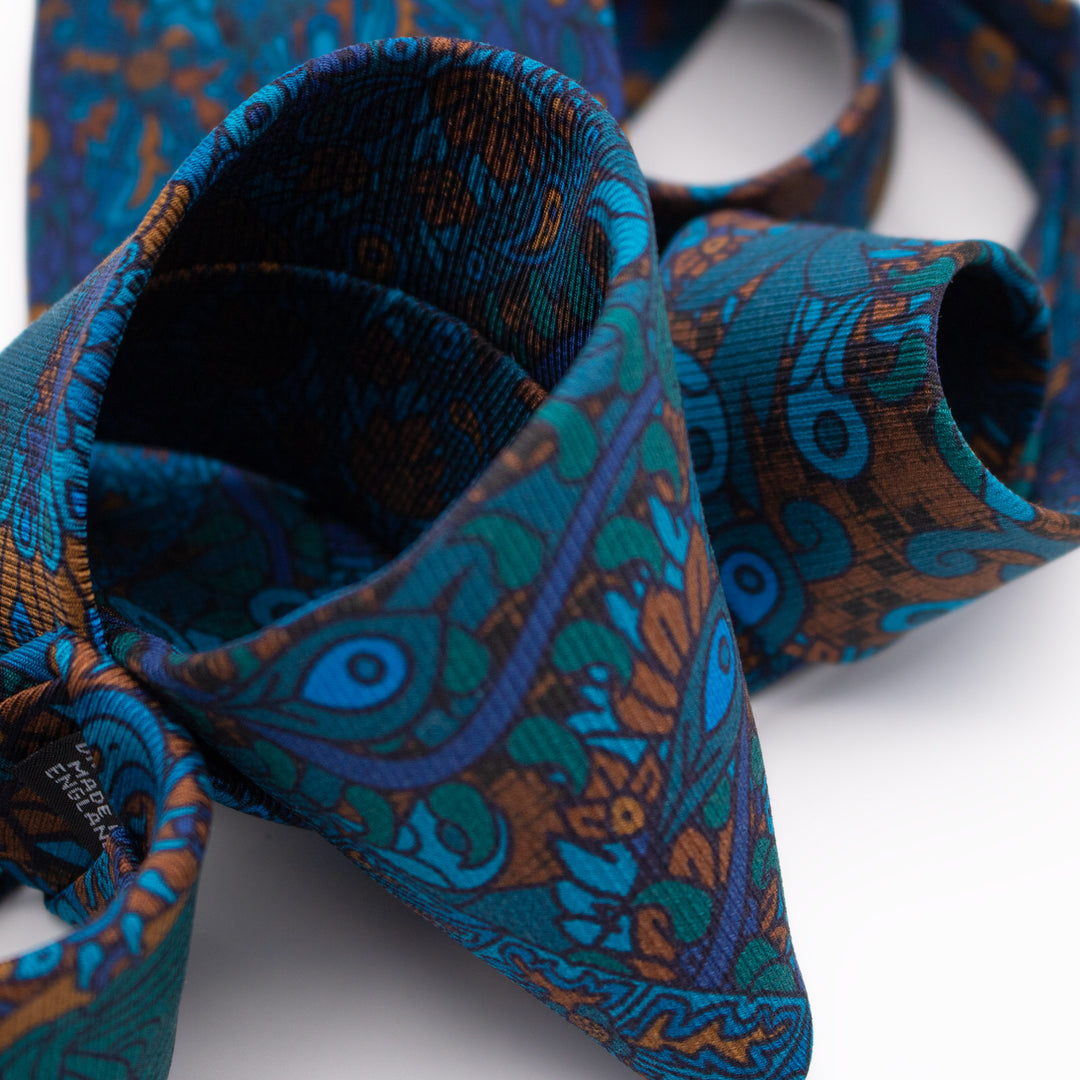 Paisley Gods Silk Neck Tie, Venus in Navy Blue and Gold, Silk Accessories, Saglia Silk, Luxury Necktie, Printed Ties, Made in the UK, Furious Goose