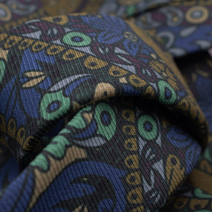 Luxury silk printed tie in green, brown and slate grey. Featuring new-classical sculpture, Michelangelo's David and the Discus Thrower, Made in UK, Bold Print, Neckties, Ties, London, Furious Goose