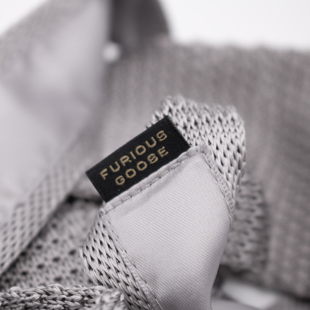 Silver Grey Knitted Silk Tie, Mens Necktie, Luxury Ties, London, UK, Furious Goose