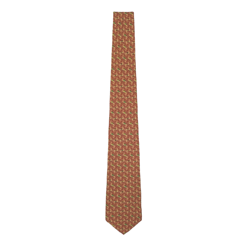 Luxury Wool Challis Tie, Red, Cream, Green Print, Inspired by the River Thames | Made in UK | Furious Goose