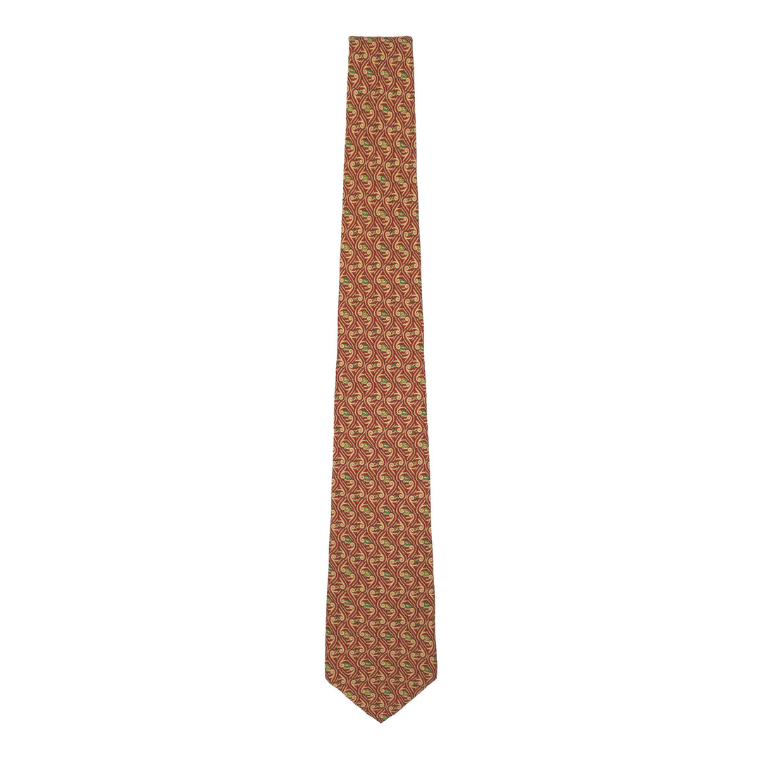 Luxury Wool Challis Tie, Red, Cream, Green Print, Inspired by the River Thames | Made in UK | Furious Goose