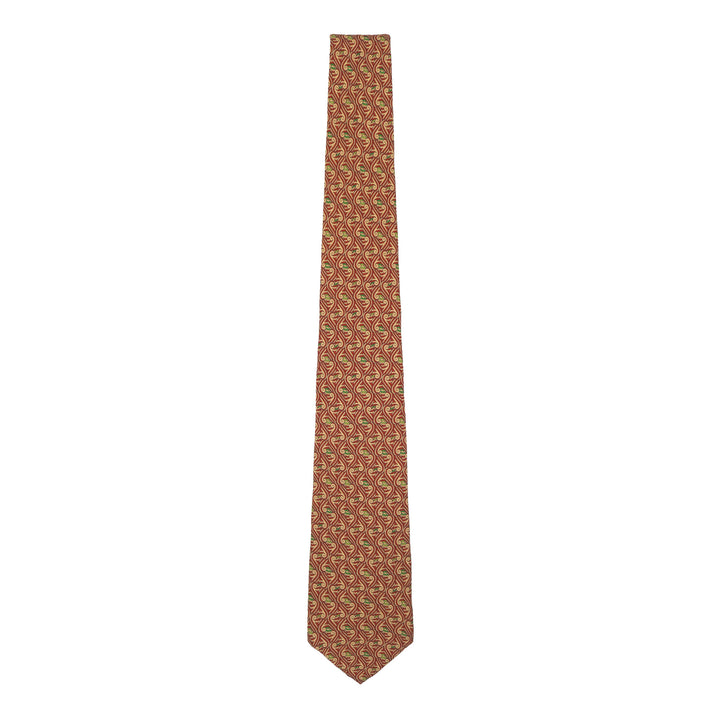 Luxury Wool Challis Tie, Red, Cream, Green Print, Inspired by the River Thames | Made in UK | Furious Goose