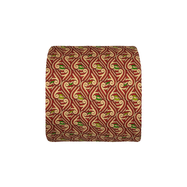 Printed Wool Tie, Red, Cream with Green Details | Made in England | Furious Goose