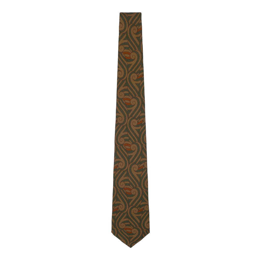 Printed wool tie inspired by the Thames in London, Brown and Green | Made in England | Furious Goose