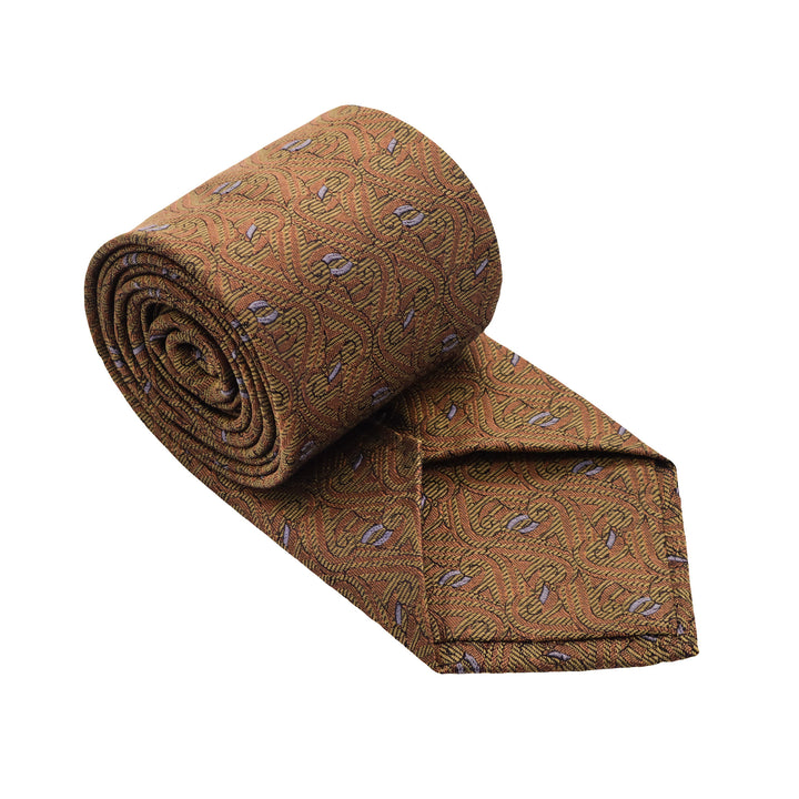 Thames Tie Cloth of Gold silk jacquard tie in gold, copper and silver, angled view