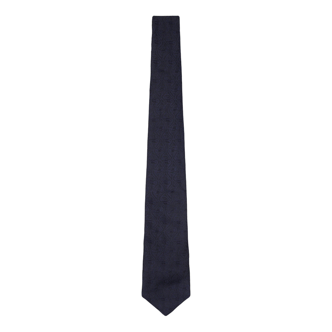 Silk jacquard woven black tie with blue hints