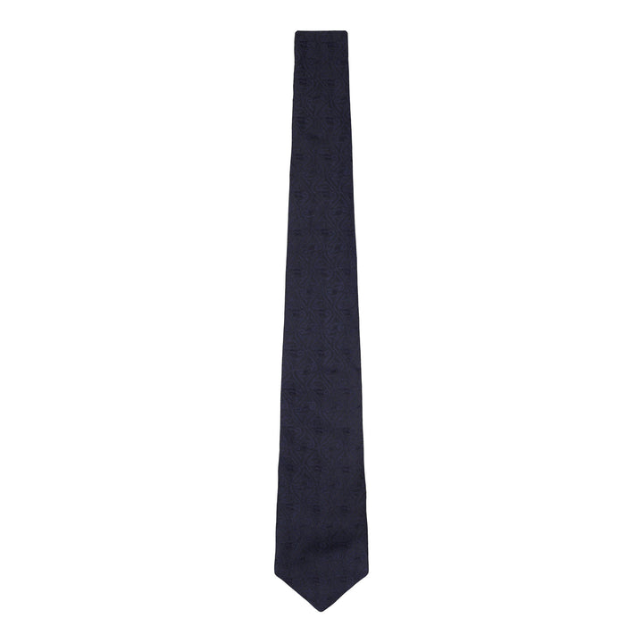Silk jacquard woven black tie with blue hints