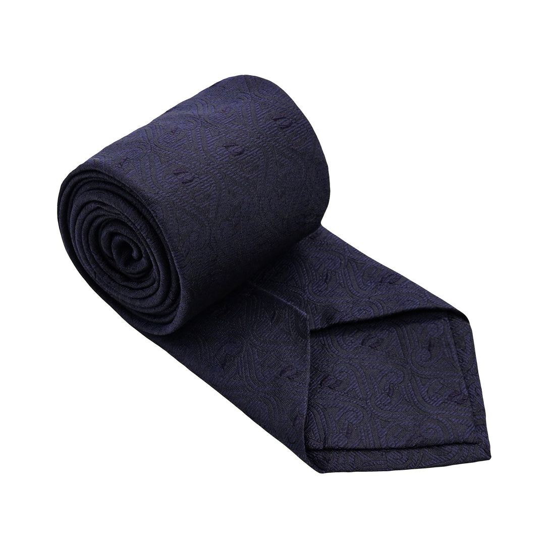 Black tie with a hint of midnight blue. Thames Pattern woven into the silk.